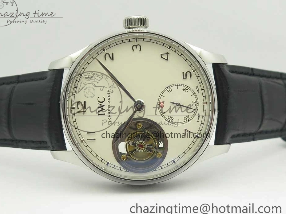 MIROTIME 0510 Efficient Portuguese Tourbillon IW5463 SS ZF Best Edition White Dial on Black Leather Strap 7170